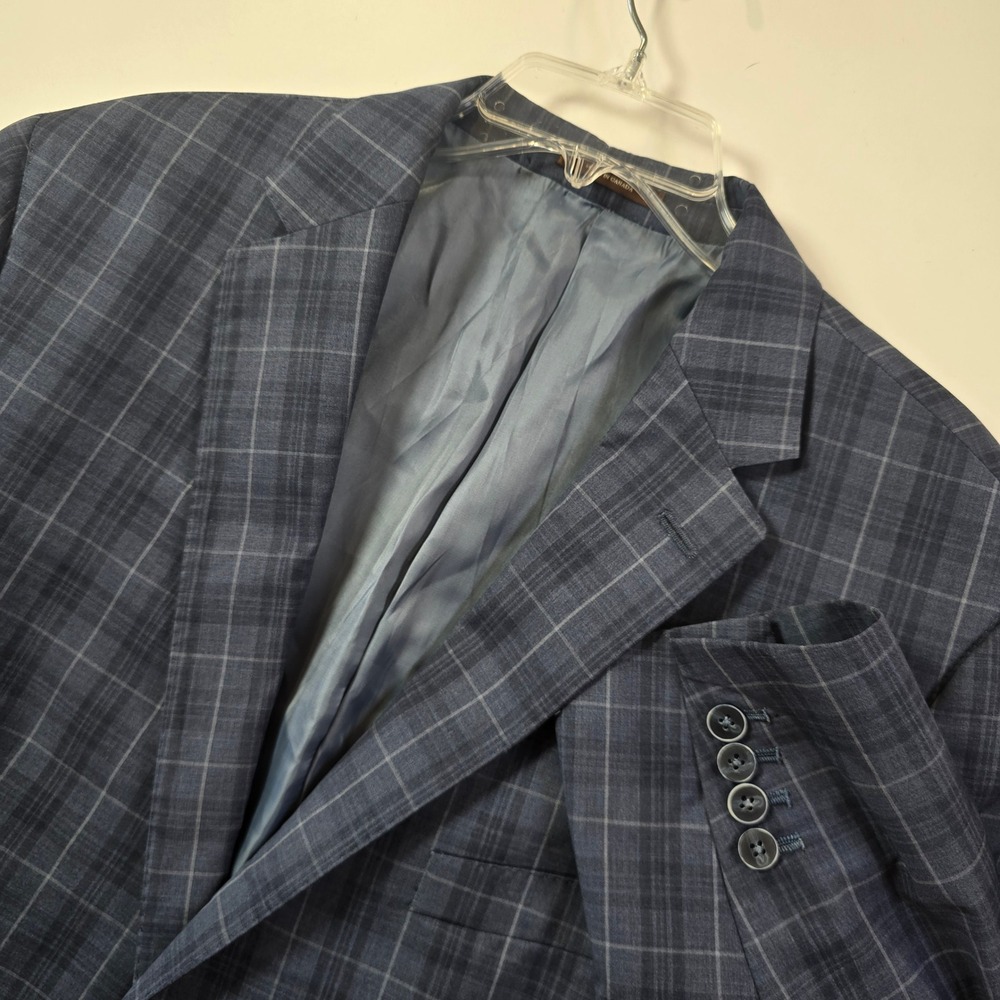 Vintage Peter Millar Mens 44T Blue Plaid Wool 2 Button Sport Coat Blazer Canada - Picture 8 of 8